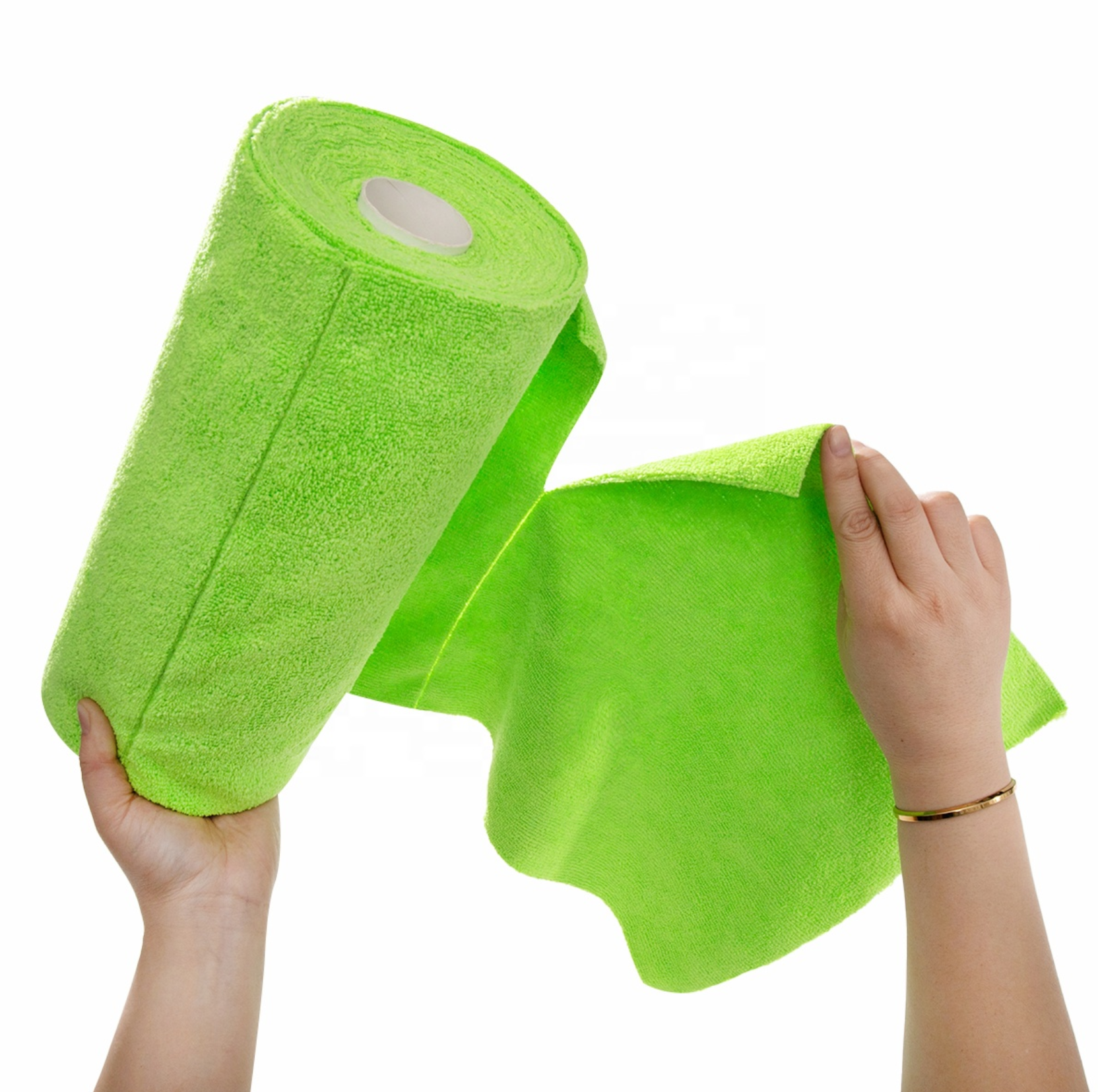 Rolă cu 50 de Lavete din Microfibra, 200 GSM, 30x30 cm, Culoare Verde Fluorescent