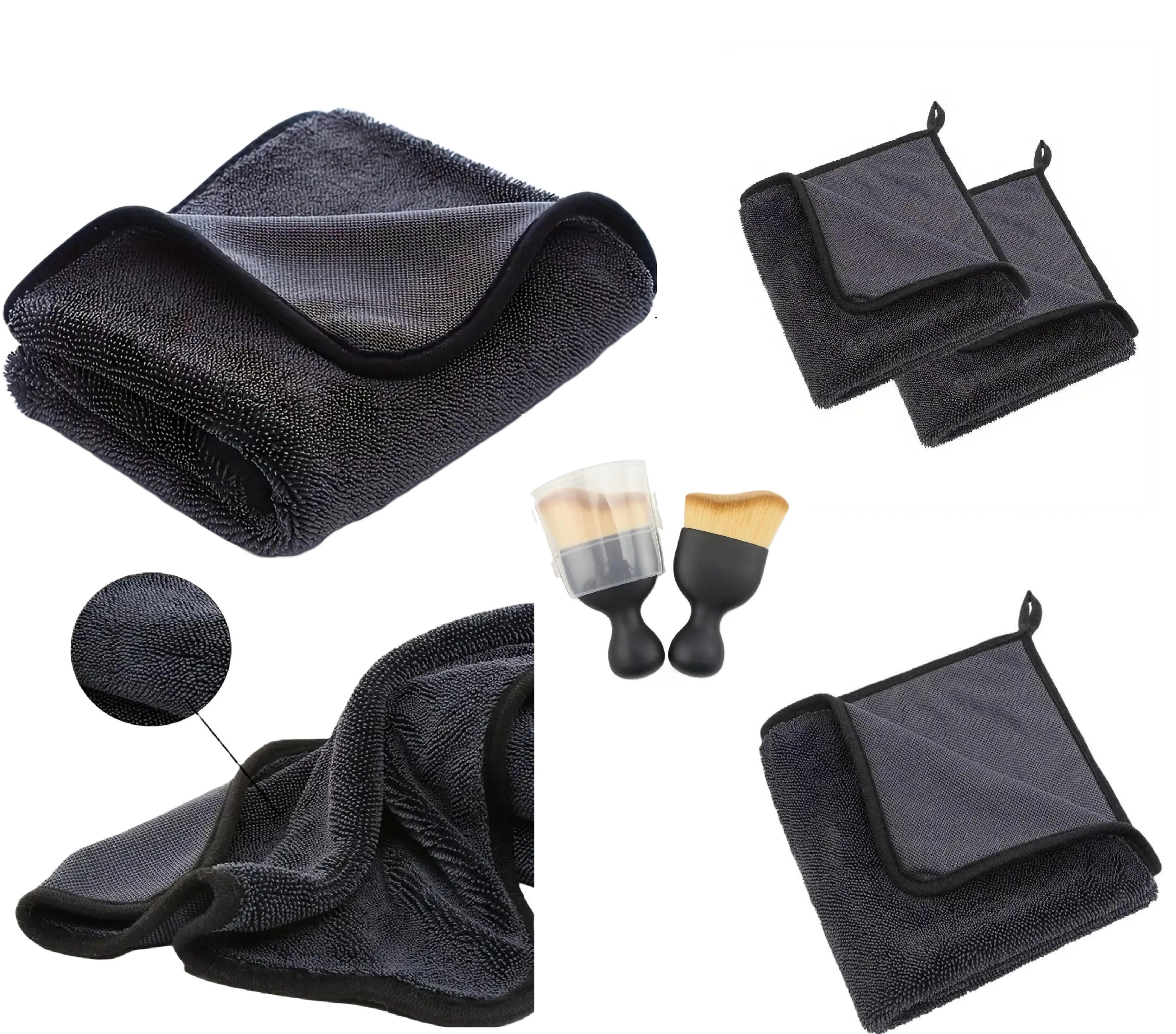 Prosop Uscare Auto Din Microfibra Premium Twisted Loop, Triplu XL 160x60 cm, 700 GSM Grosime + 1 Prosop Microfibra Twisted Loop 60x40 cm, 700 GSM Grosime + Doua Lavete Microfibra Twisted Loop 40x40 cm, 700 GSM Grosime + 1 Pensula Nanofibre