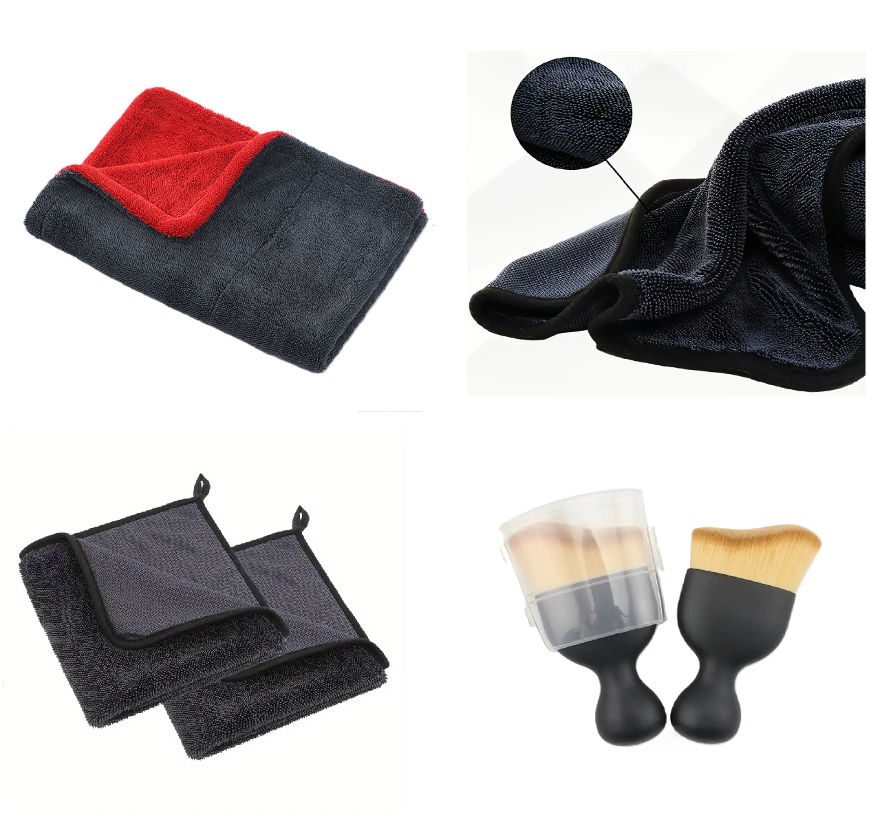 Set 3 Prosoape Uscare Auto Din Microfibra Twisted Loop, 1 X 1200 GSM 90X60 cm Rosu/Gri, 1 X 700 GSM 60X40 cm, 2 X 700 GSM 40X40 cm + O Pensula Nanofibre