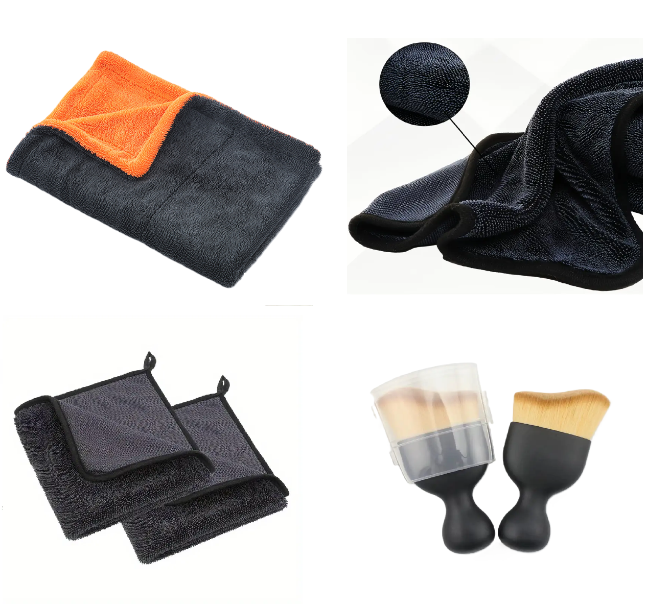 Set 3 Prosoape Uscare Auto Din Microfibra Twisted Loop, 1 X 1200 GSM 90X60 cm Portocaliu/Gri, 1 X 700 GSM 60X40 cm, 2 X 700 GSM 40X40 cm + O Pensula Nanofibre