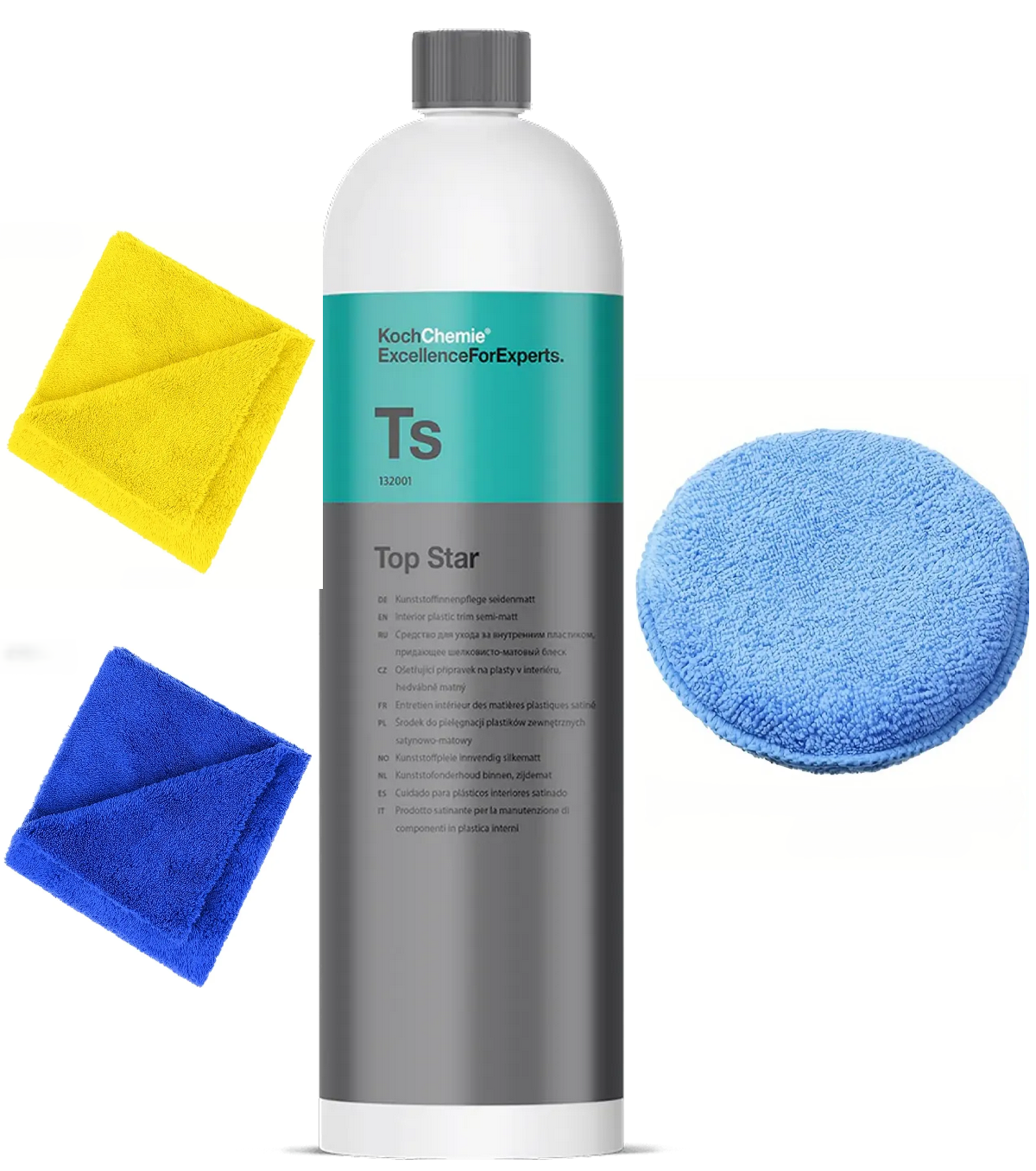 Dressing Plastic Interior Semi-Mat Koch Chemie Top Star, Ts 1000 ML + Doua Lavete Microfibra 380 GSM 40X40 cm + Burete Aplicator