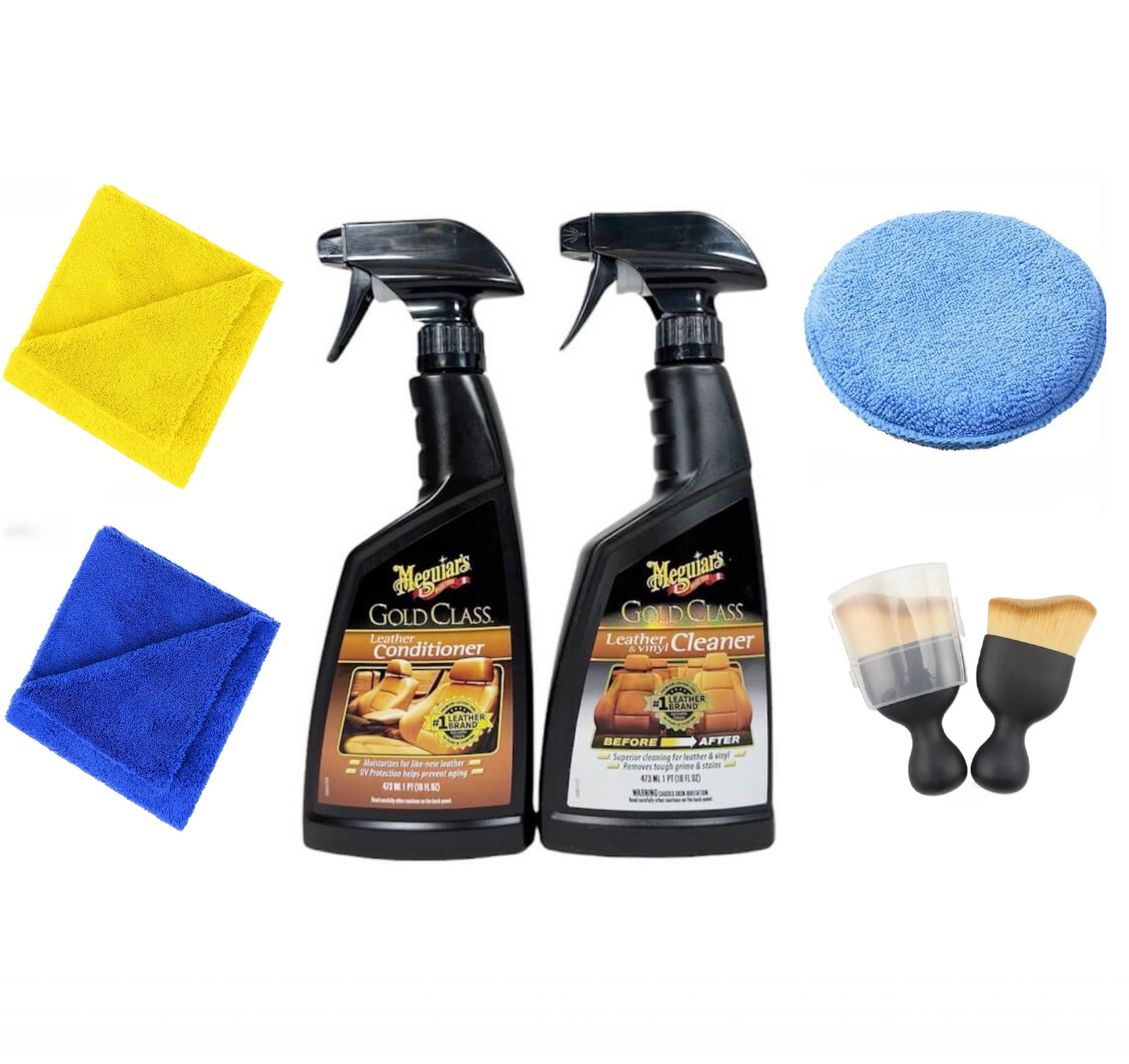 Set curatare si intretinere piele Meguiar's + Doua Lavete Micrrofibra 380 GSM 40X40 cm + Burete Aplicator + Pensula Nanofibre