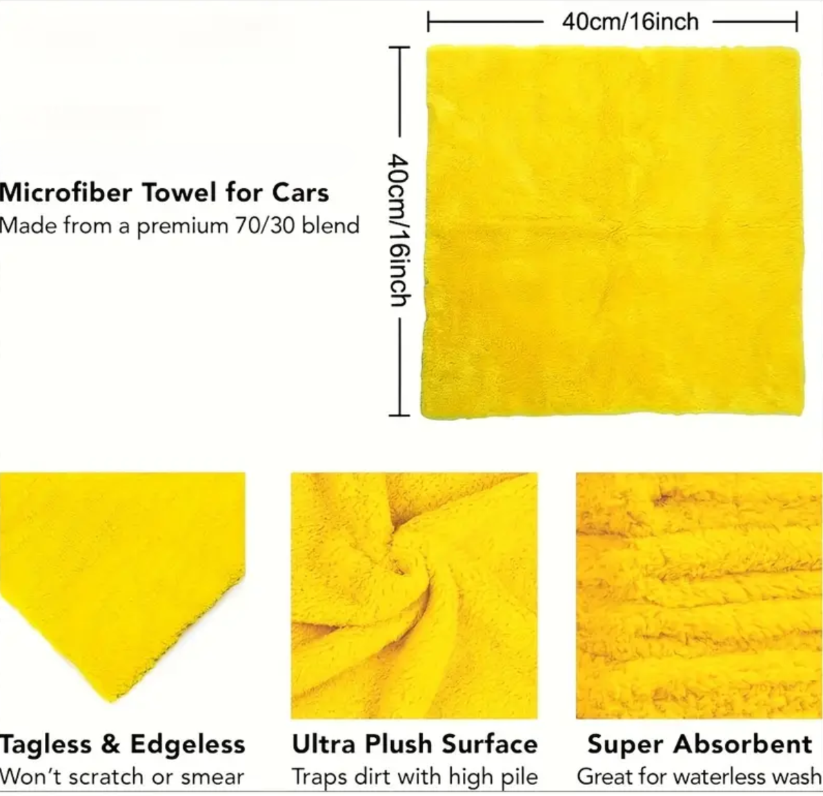 5 Lavete Galbene Din Microfibra Premium, Fara Margini Cusute, 40x40 cm, 380 GSM