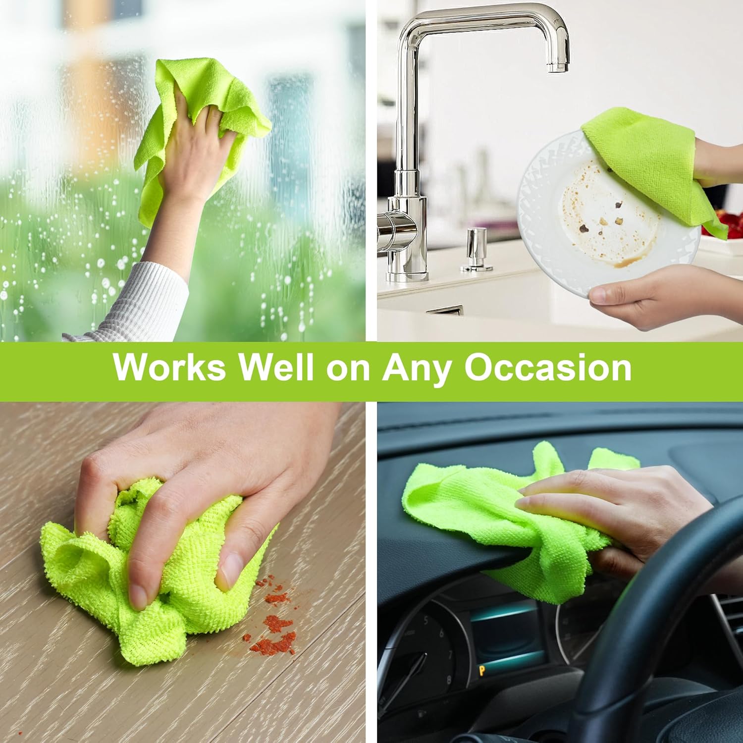 Rolă cu 50 de Lavete din Microfibra, 200 GSM, 30x30 cm, Culoare Verde Fluorescent