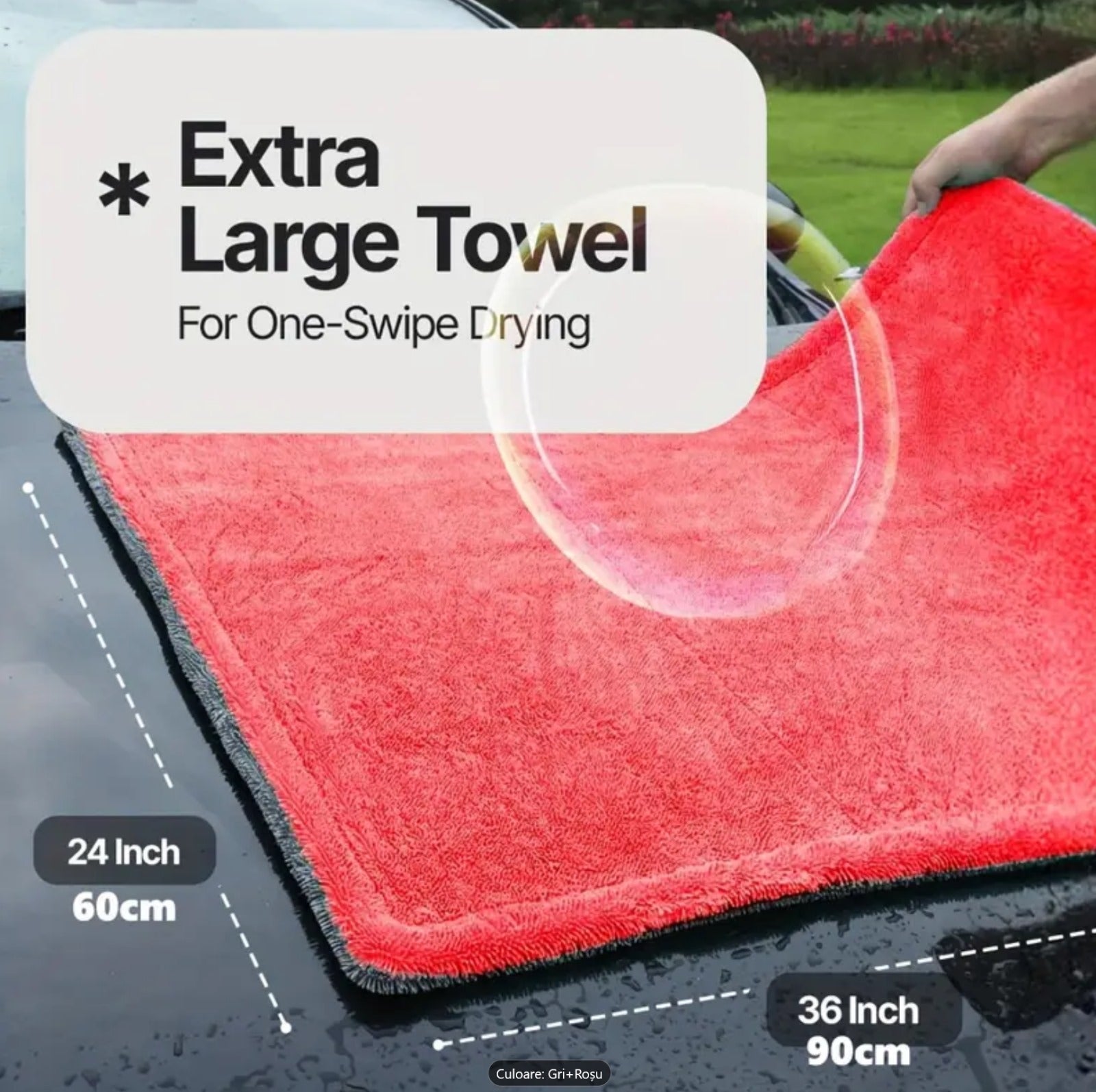 Prosop Microfibra Premium Rosu/Gri, Grosime 1200 GSM, Dimensiune 90X60 cm, + Doua Lavete Din Microfibra Fara Margini Cusute, Grosime 380 GSM, Dimensiune 40x40 cm + 5 Pensule din Burete + O pensula din Nanofibre