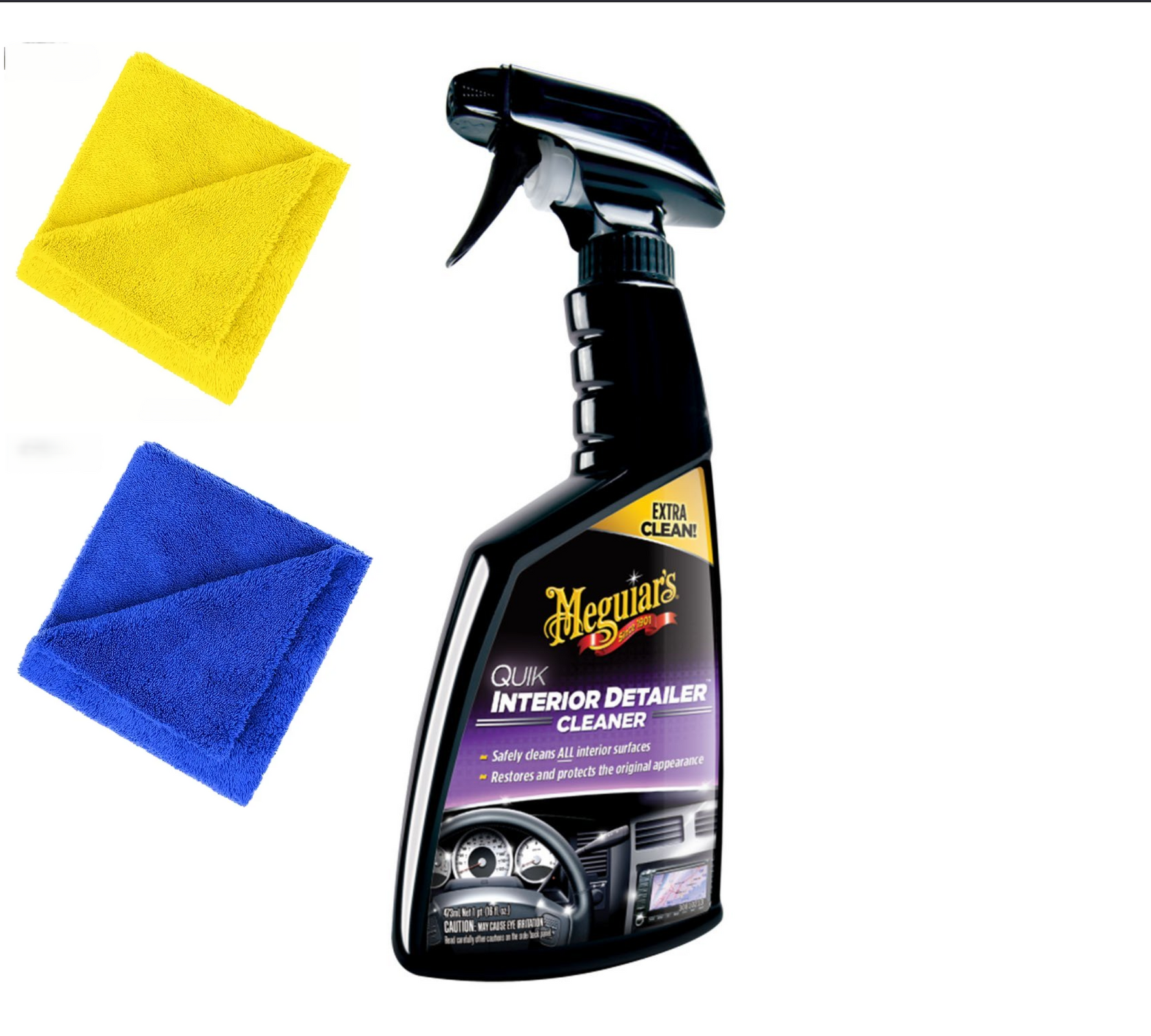 Solutie Detailing Rapid Meguiar's Quik Interior Detailer, 473ml + Doua Lavete Microfibra 380 GSM 40X40 cm