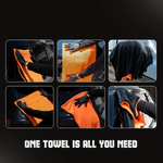 Prosop Uscare Auto Din Microfibra Premium Twisted Loop,Portocaliu/Gri, 90x60 cm, 1200 GSM + Manusa Spalare Auto Din Chenille + Doua Lavete Din Microfibra Fara Margini Cusute Galben Si Albastru, 40x40 cm, 380 GSM + Pensula Nanofibre