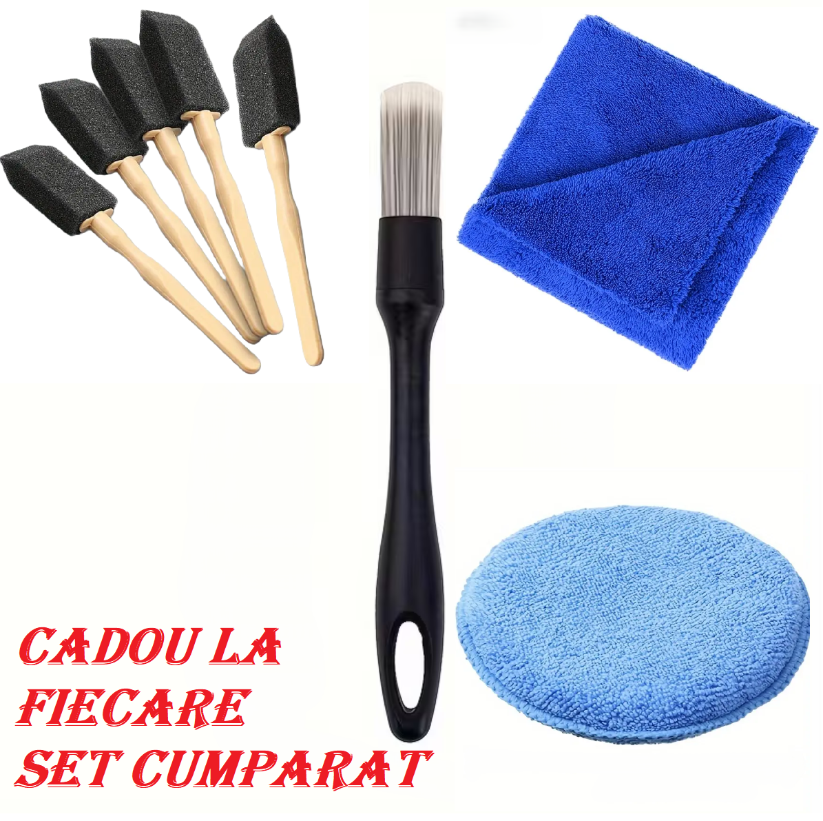 Prosop Microfibra Premium Portocaliu/Gri, Grosime 1200 GSM, Dimensiune 90X60 cm, + Doua Lavete Din Microfibra Fara Margini Cusute, Grosime 380 GSM, Dimensiune 40x40 cm + 5 Pensule din Burete + O pensula din Nanofibre